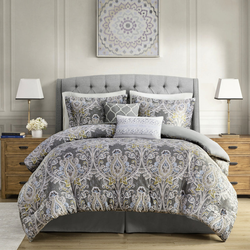 6 Cotton Comforter - Queen Grey With Appealing Grace, 6 Piece Bewitching Accent,, Queen Comforter + 5 Additional Pieces