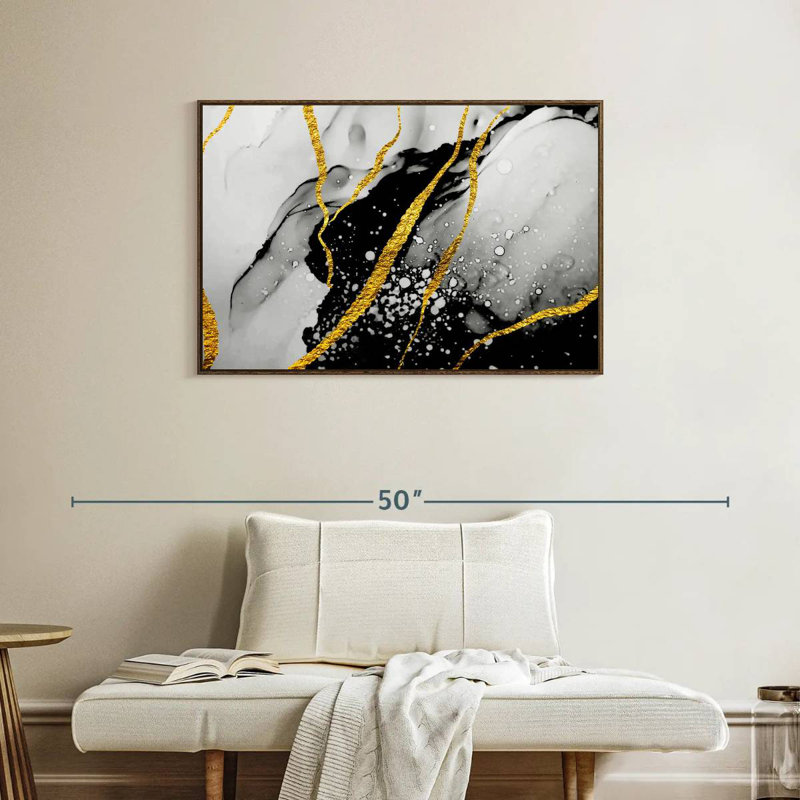 Feuille d'or Catriona, 37 po x 25 po, Cadre flottant noyer
