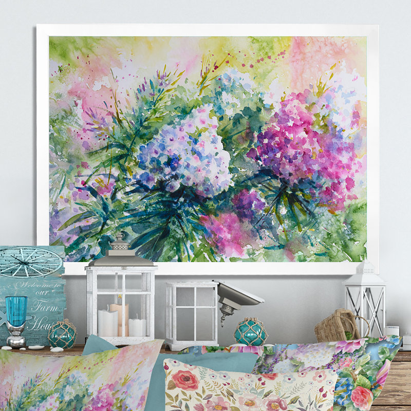 Mauve, rose, blanc, fleurs, lilas - reproduction d'art sur toile, Cadre blanc, H 30 po x l 40 po x P 1,5 po