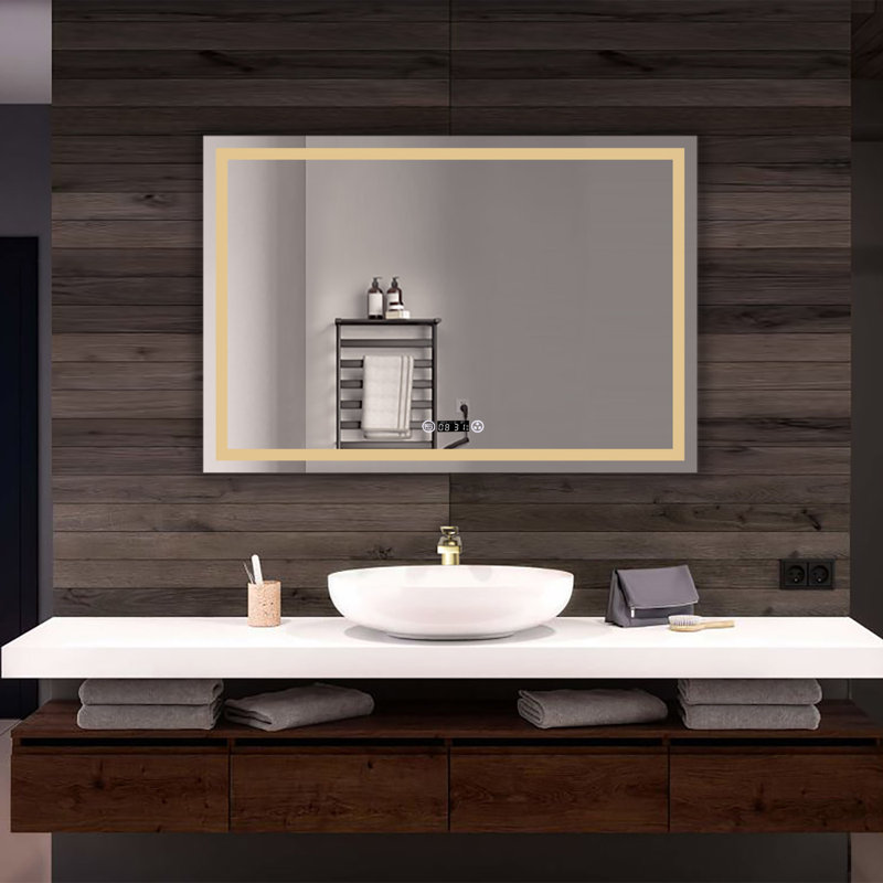 Miroir de salle de bain/ meuble-lavabo biseauté avec éclairage Laniel, 32 po x 47 po