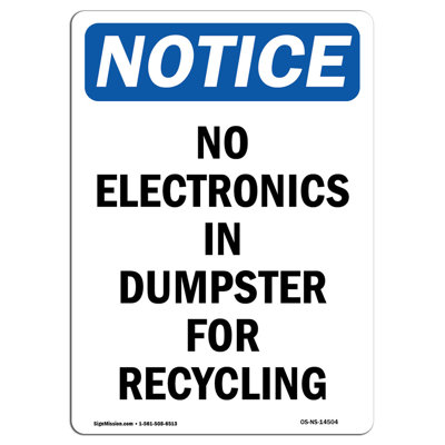 No Electronics in Dumpster for Recycling Sign