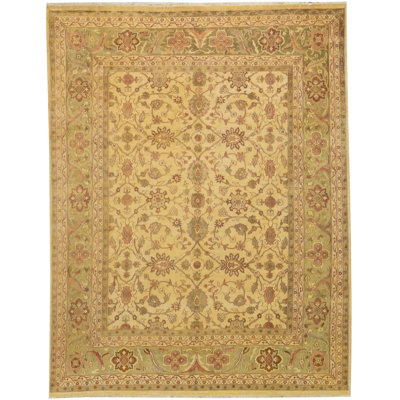 Tapis doré et vert clair noué à la main de haute qualité