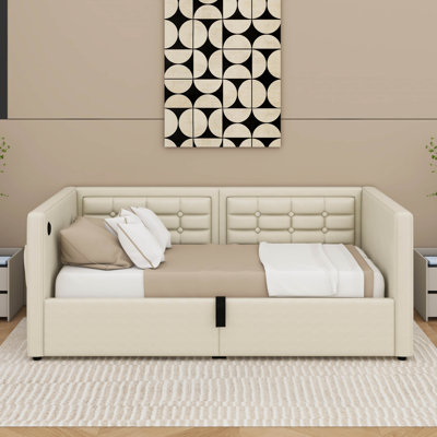 Upholstered Twin Size Daybed, Hydraulic Storage Twin Bed Frame With USB & Type-C Charging