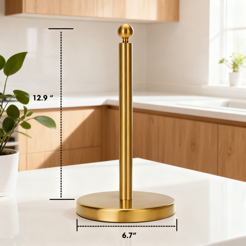 Porte-serviettes en papier lesté avec base stable pour le déchirage à une main, support de comptoir en acier inoxydable doré brossé pour la cuisine et la salle de bain