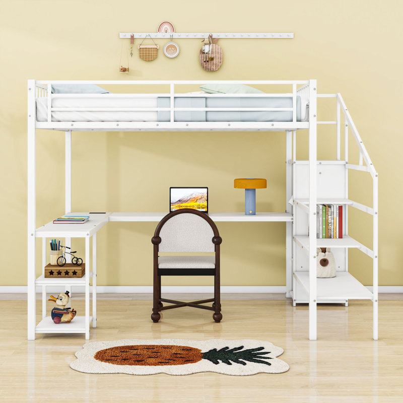 Queen Loft Bed With Desk, USB, And LED Lights