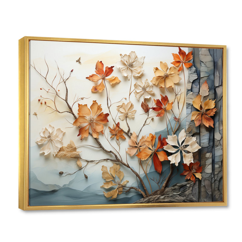 «Peach Grey Tree Tree Whispering Maple II», reproduction sur toile, H 16 po x l 32 po, Cadre flottant doré