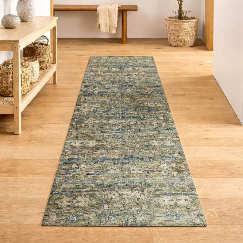 Premium Machine Washable Mayfield AMF2324 Ikat Rug, 2'3" x 7'6" Runner, Aloe