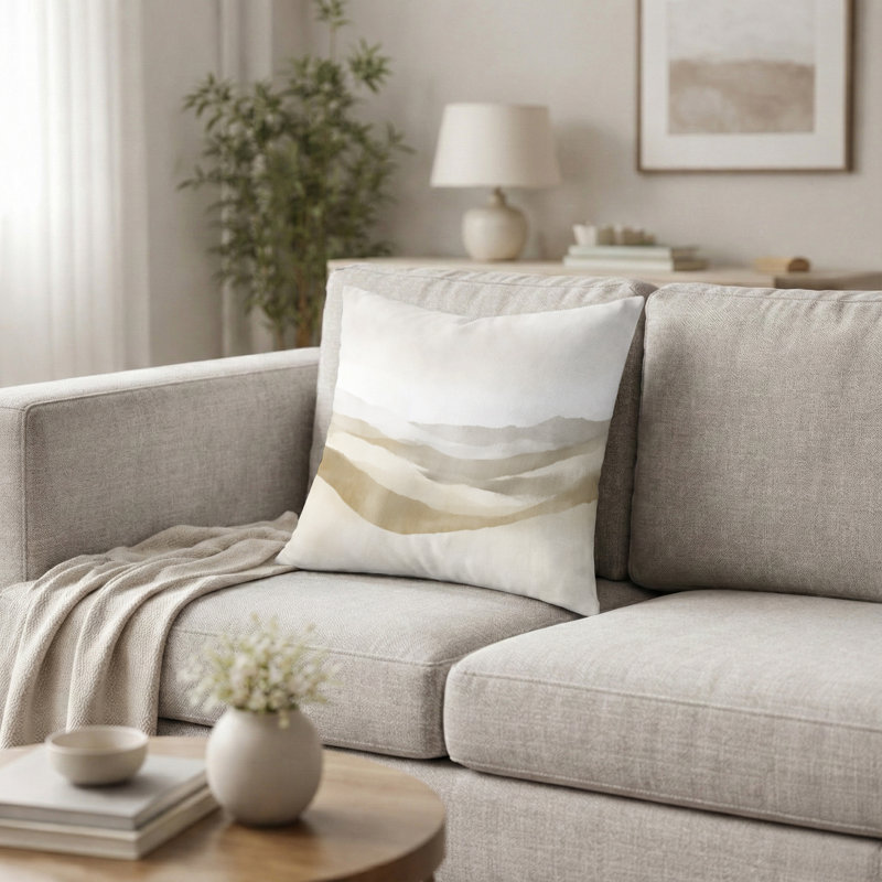 Coussin Neutral Abstract Field, H 16 po x l 16 po