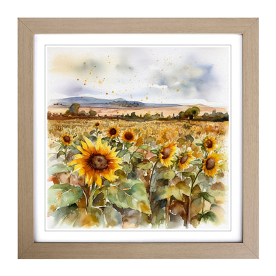 Sunflower Field Watercolour No.2 - Framed Print