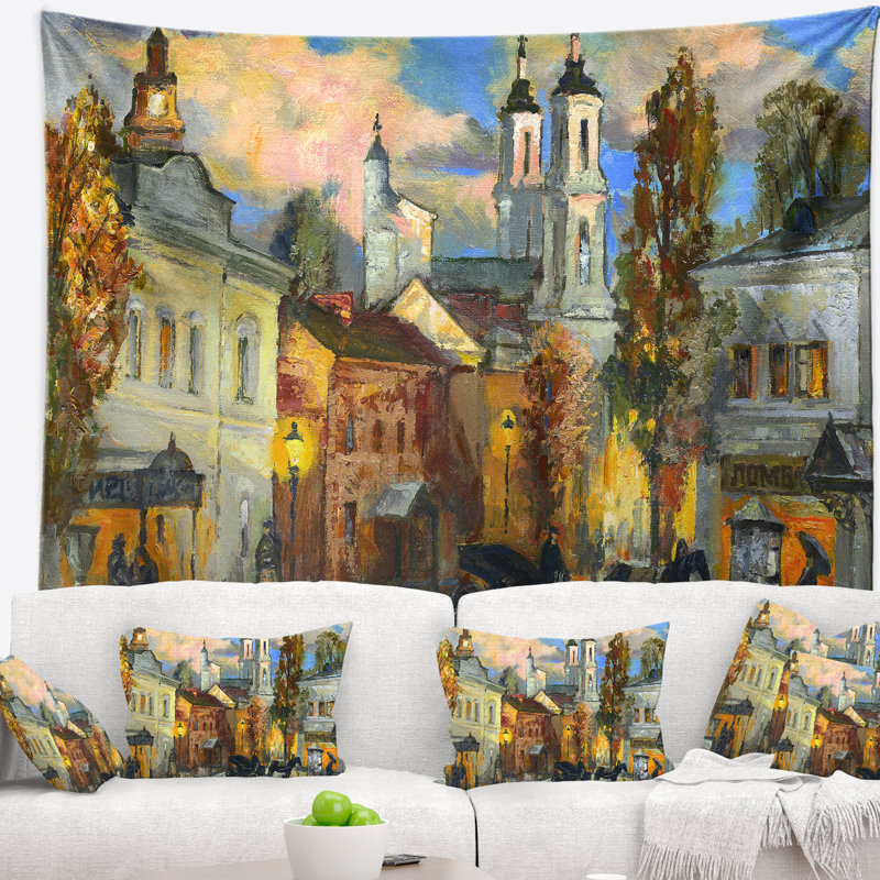 Tapisserie de la vieille ville Cityscape, H 32 po x l 39 po