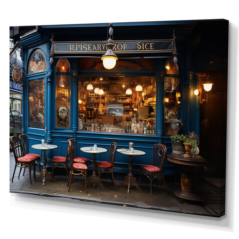 Mashanna France Parisian Cafe Blues - France, art mural, H 30 po x l 40 po x P 1,5 po, Toile tendue