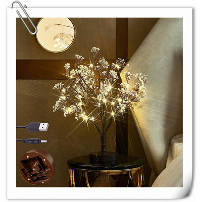 Lighted Baby Breath Tree 18IN 30 LED Lights With Timer Battery Operated Or USB Plug In, Bonsai Tree With Lights For Wedding Party Table Christmas Decoration