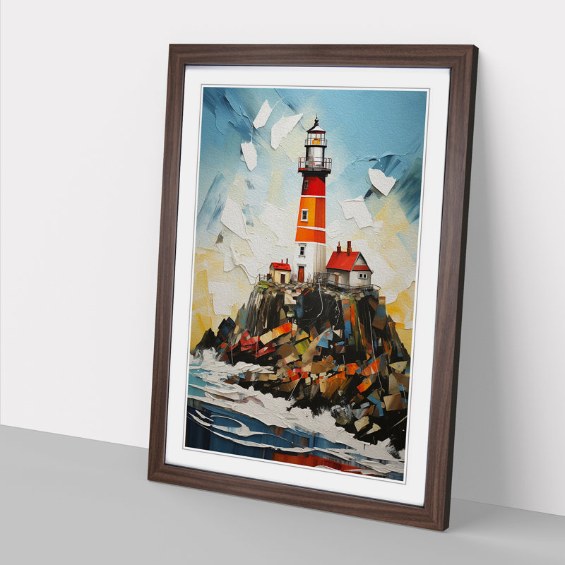 Lighthouse Contemporary - Single Picture Frame Print on Wood, Walnut, 34cm H x 25cm W x 2cm D