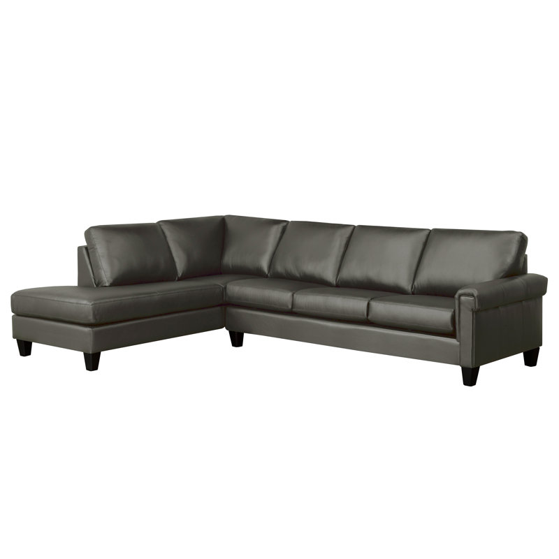 Canapé et méridienne Honcut de 121 po de largeur, Orienté à gauche (vu de face), Cuir véritable gris foncé