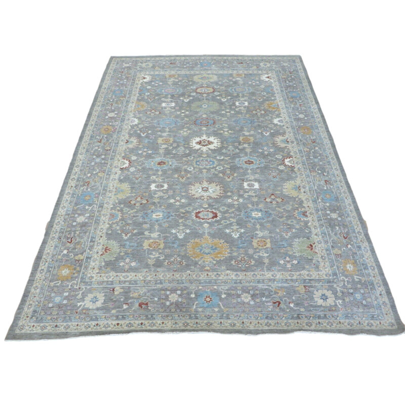 Tapis oriental gris noué à la main 9 pi 11 po x 13 pi 7 po de couleur Oushak 7F5042595D624AFF85F06D3E3FA89299