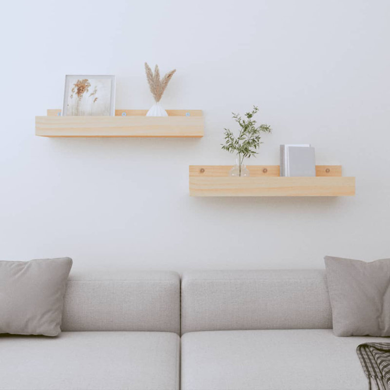 Kursty 2 Piece Pine Solid Wood, Light Brown, 9cm H x 50cm W x 12cm D
