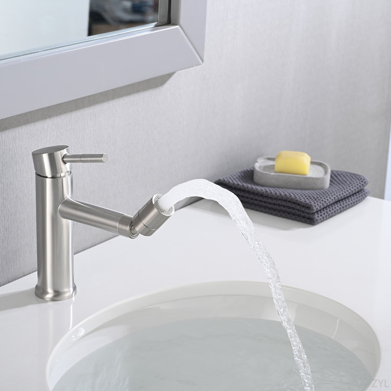 Bathroom Faucet For 2 Mode Faucet For Bathroom Sink With 360° Rotating Aerator, Brushed Nickel