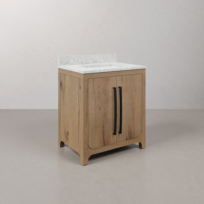 Graelyn 30 In. Single Rectangle Sink Bathroom Vanity With Engineered Carrara White Marble Top In Weathered Oak
