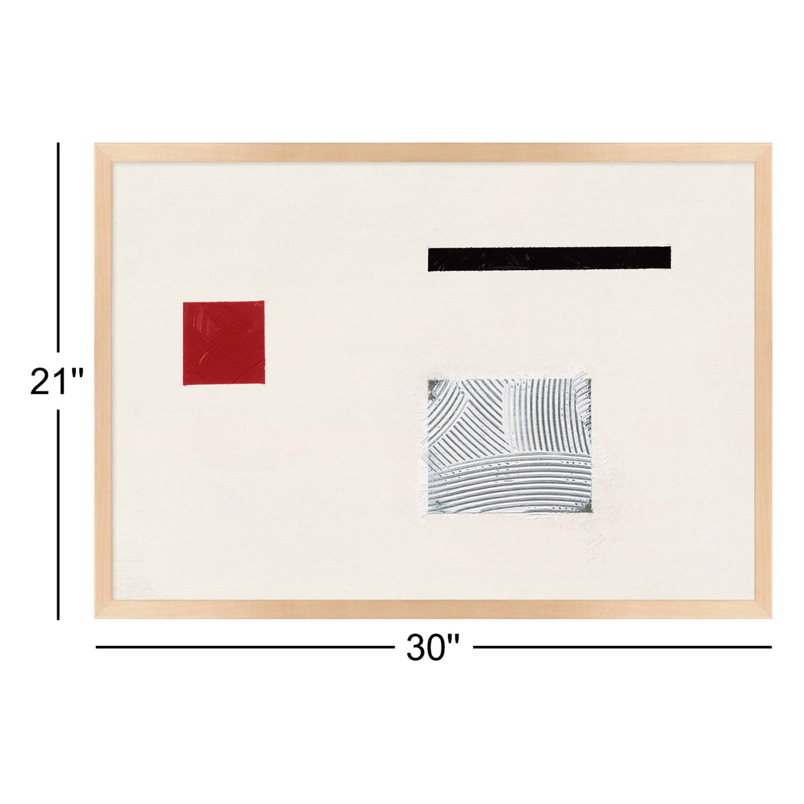 Tempo With Red 1 by Robert Kamnatnik, Maple Framed Paper, 21" H x 30" W x 1.25" D
