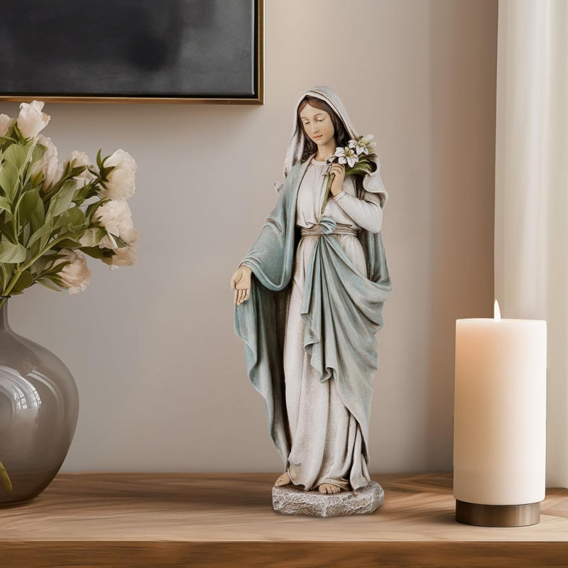 Statue de la Bienheureuse mère Mary - statue de la Vierge Marie de 14 pouces, décoration de maison élégante peinte à la main Saint Mary pour la cour de la cour