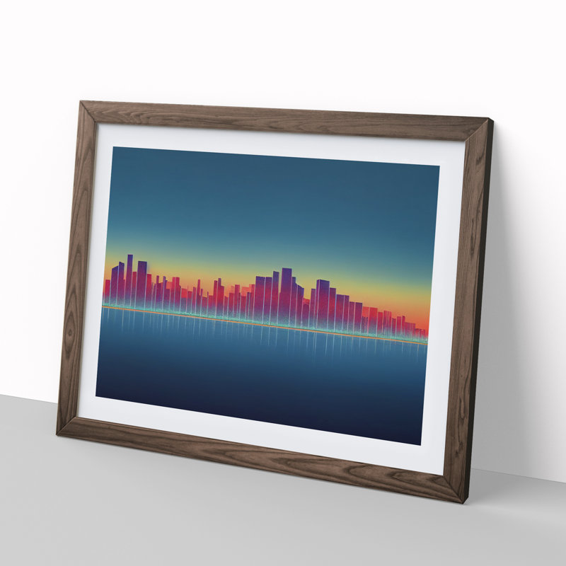 Cool City Skyline Architecture - Framed Print, 46cm H x 64cm W x 2cm D, Walnut