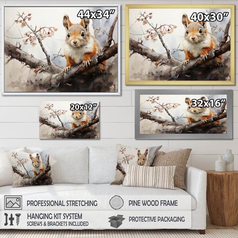 Brown Squirrel Curious Observer III - Animals Canvas Wall Art, H 30 po x l 40 po x P 1,5 po, Cadre naturel flottant