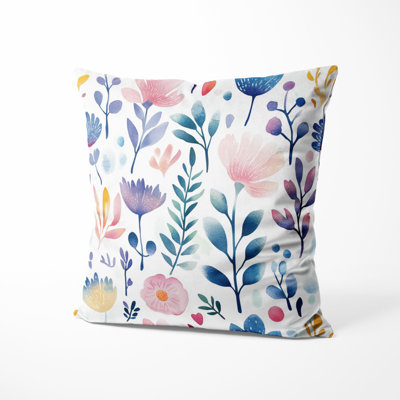 Boho Throw Pillow - Blue Botanical Garden Printed Cushion