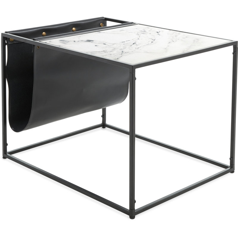 Wilson Black Metal and Marble Print Magazine Storage End Table