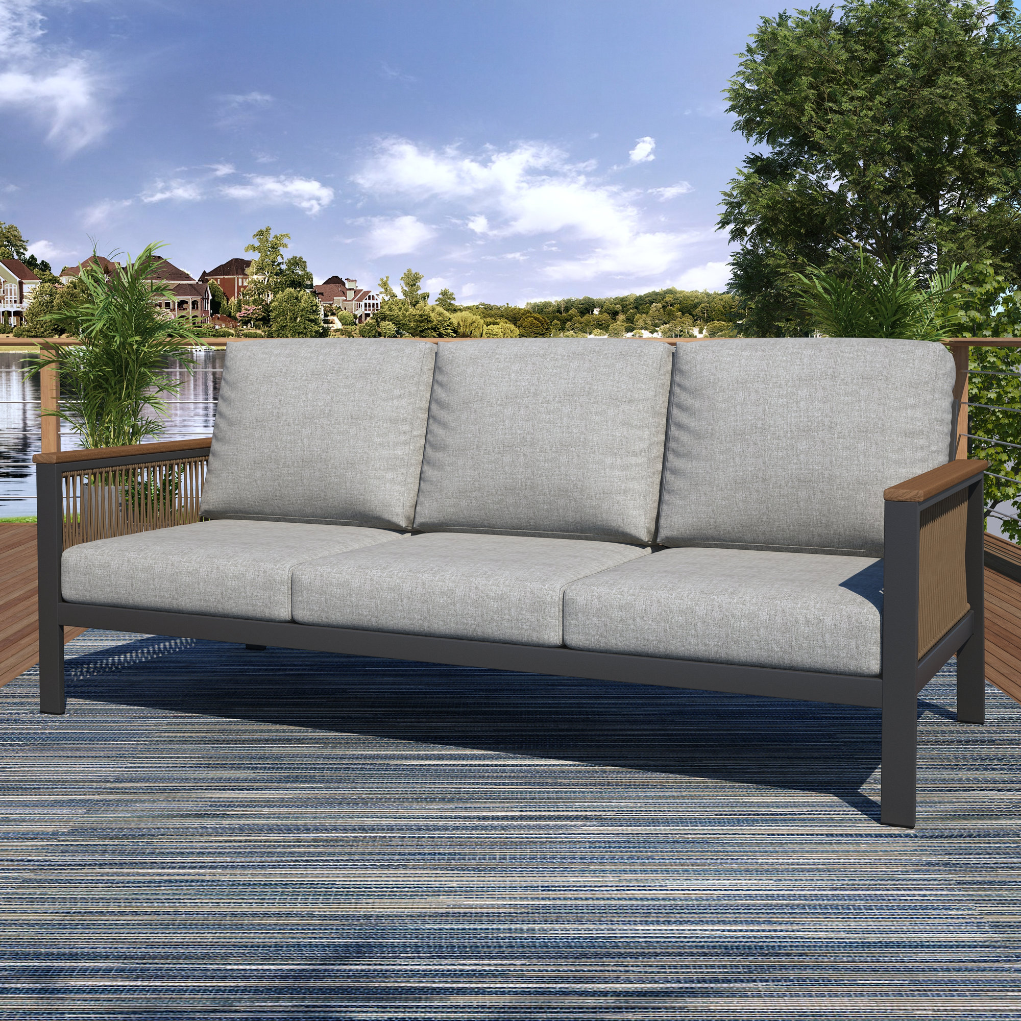 Townsend 80'' Wide Outdoor Patio Sofa with Sunbrella® Cushions, Canvas Granite Sunbrella® Canvas