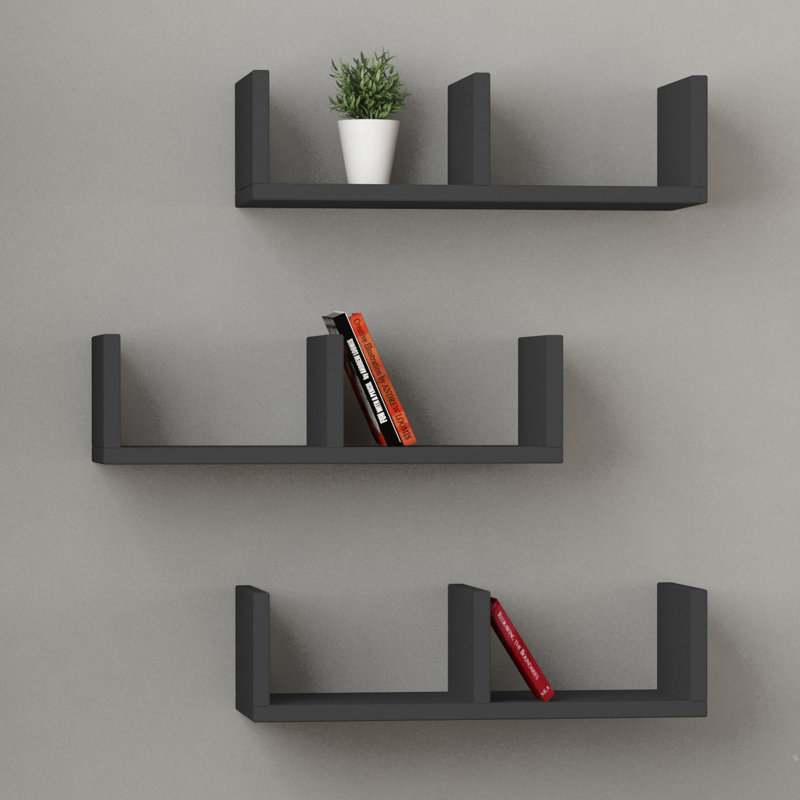 3 Piece Square Floating Shelf, Anthracite