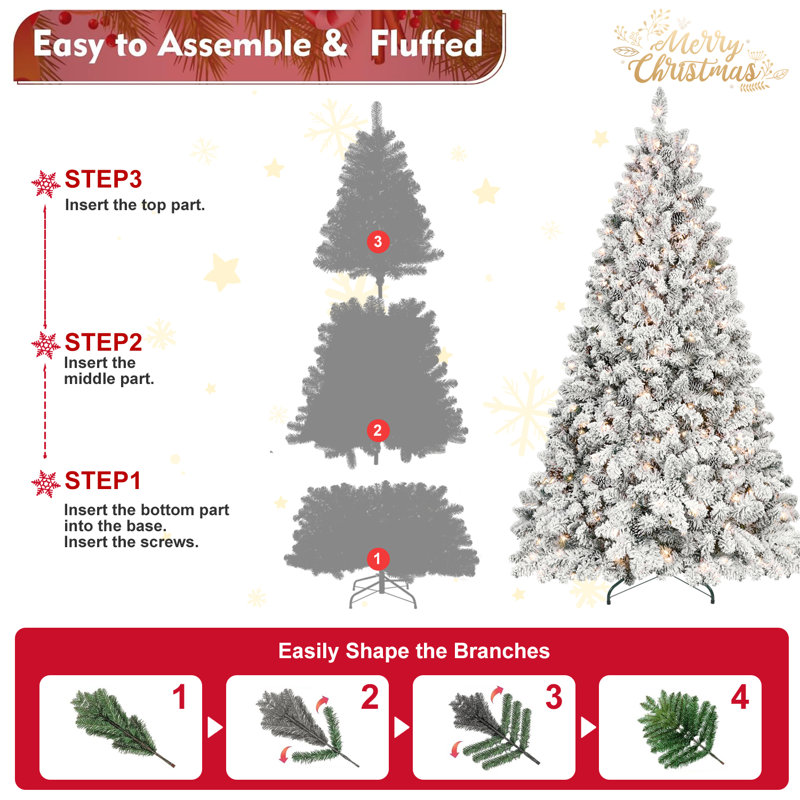 Arbre de Noël 7,5 pi avec lumières et base en métal