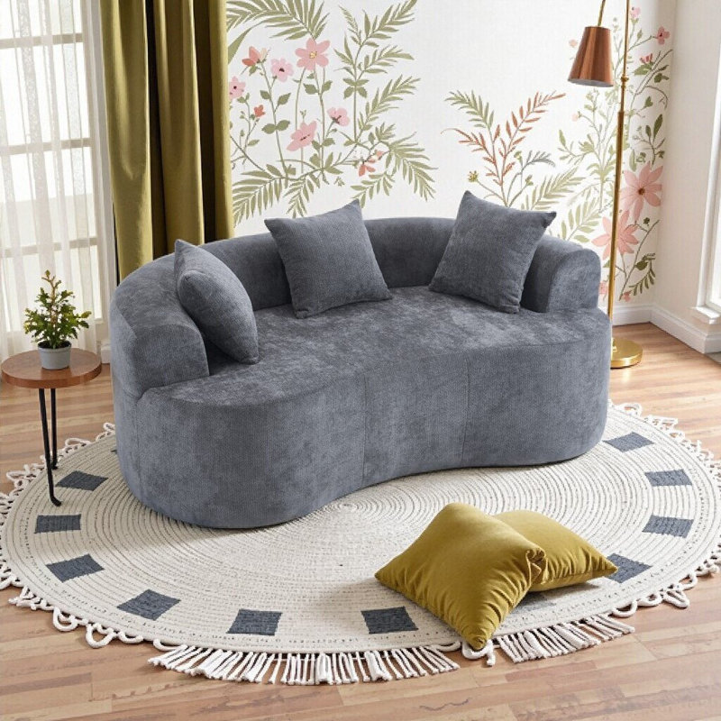 Canapé en forme de croissant - Design moderne à dossier bas avec coussins profonds, aucun assemblage requis (tissu chenille gris)