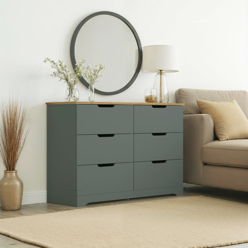 Commode 6 tiroirs Aroob, Vert chou frisé, Reviera Eichi