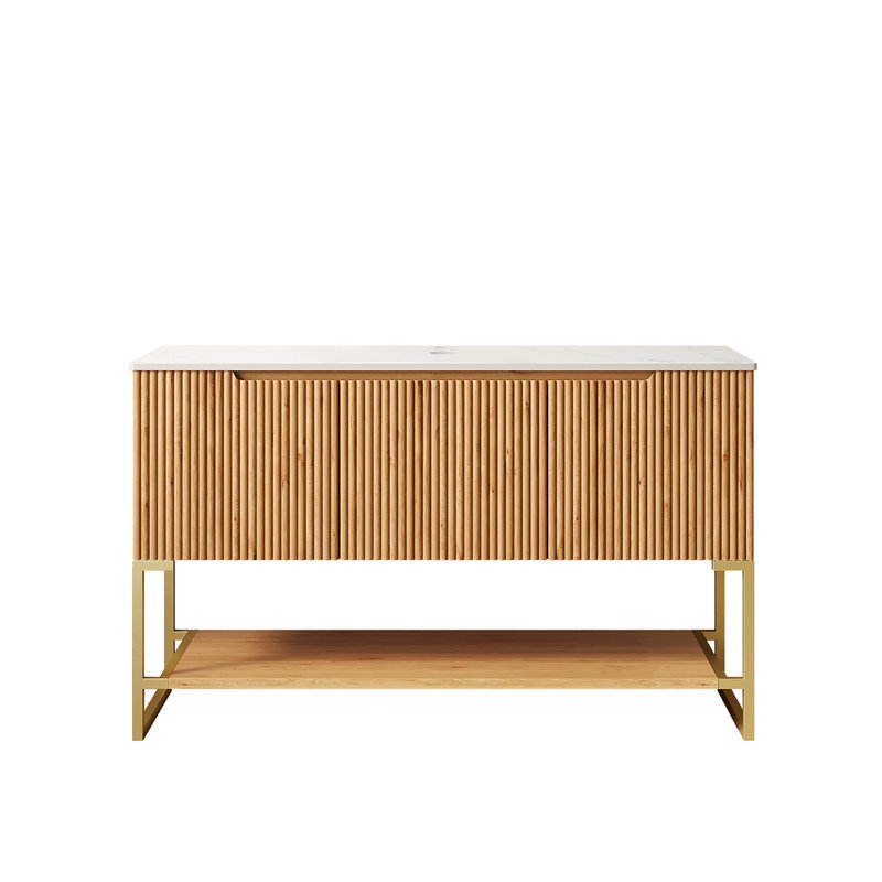 Coiffeuse Luxstone avec comptoir en pierre frittée, Woodgrain