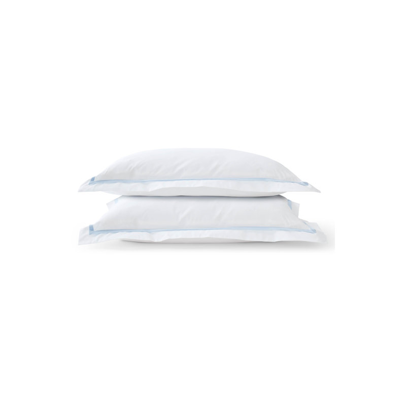 Beaumont Luxury Cotton Percale Pillowcase Pair, White/Pale Blue, Standard Pillowcase