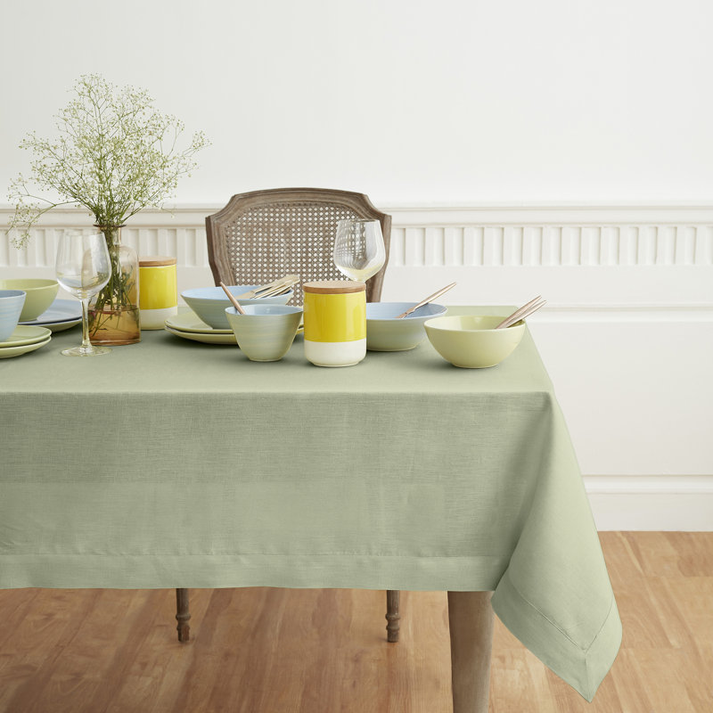 100% Pure Linen Tablecloth - Fete, Sage Green, 120" L x 60" W