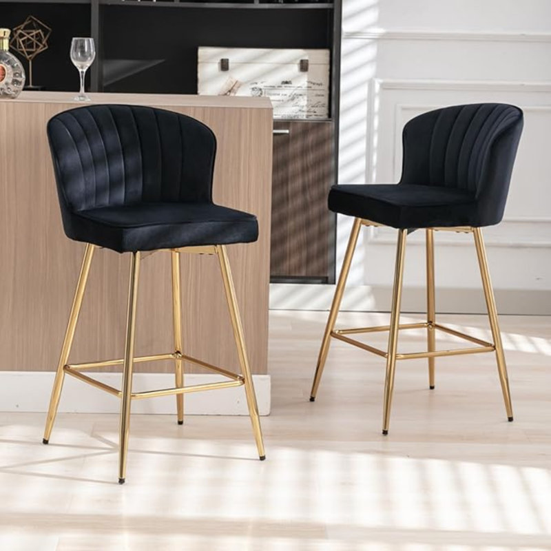 Upholstered Counter Stool with Metal Frame, Black