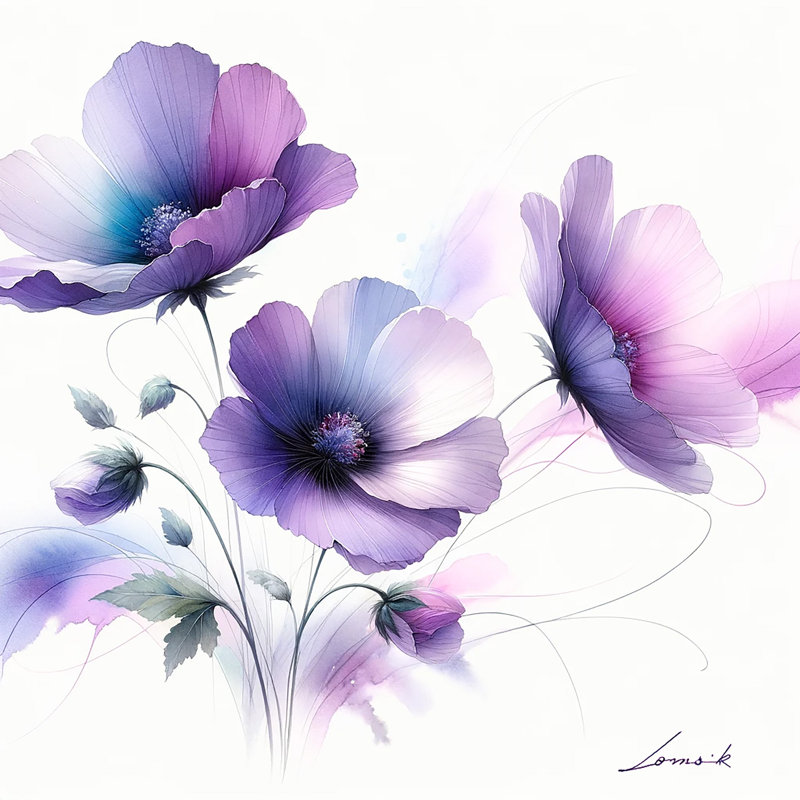 Art sur toile «Enchanting Mauve Anemones», H 12 po x l 12 po x P 1 po