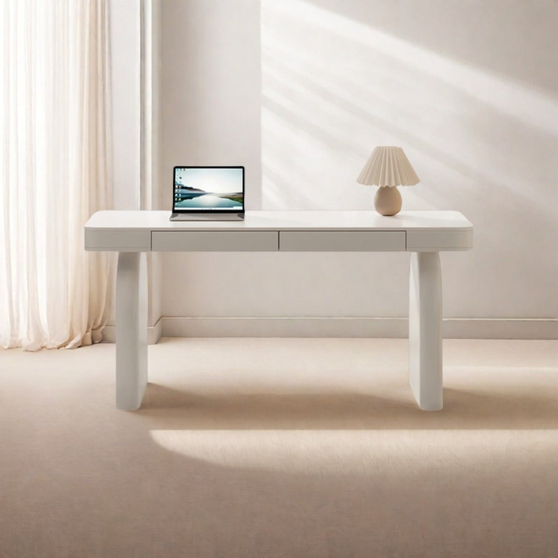 Bureau blanc rectangulaire en bois massif multicouche avec 2 tiroirs, H 29,53 po x l 55,12 po x P 23,62 po
