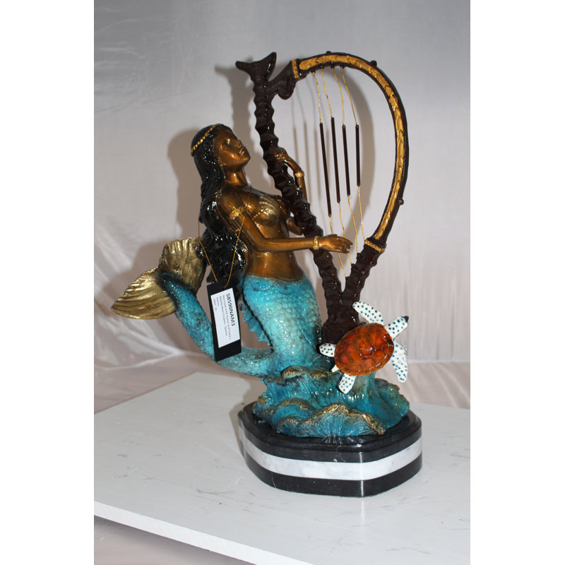 Statue de sirène en bronze - Taille: L 13 po x l 8 po x H 22 po.