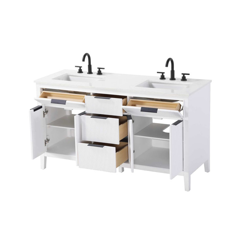 Meuble-lavabo double 60 po blanc, Blanc, 60"