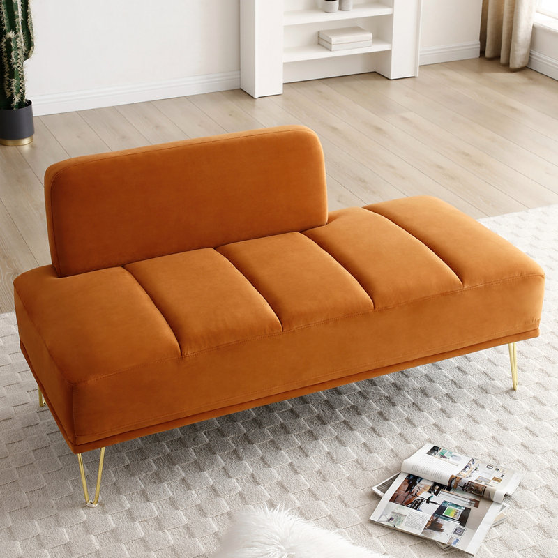Banc rembourré en velours Gudren, Orange