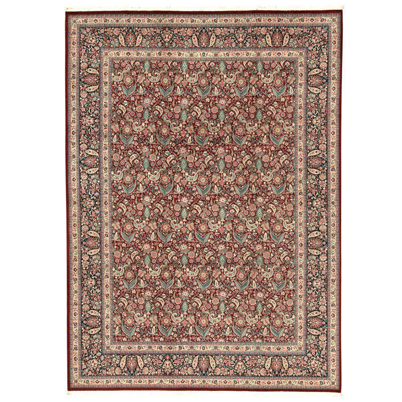 Tapis bleu marine et vin de haute qualité noué à la main