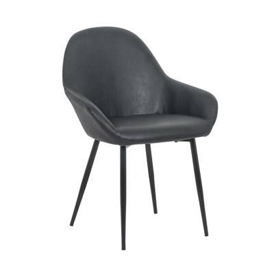  Modern PU Leather Upholstered Armchair – Matte Black Metal Frame Dining Chair