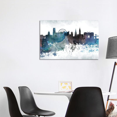 Nottingham Bluish Skyline by WallDecorAddict - Wrapped Canvas Print