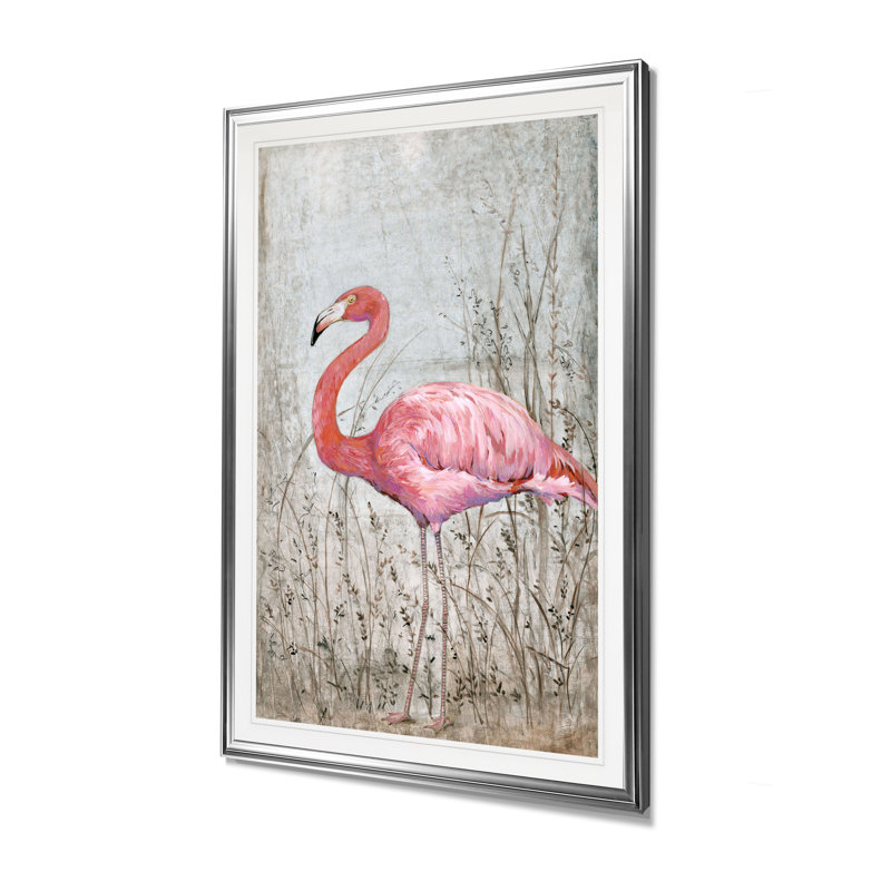 « american flamant rose ii », reproduction, H 45 po x l 30 po x P 1,5 po, Cadre argenté