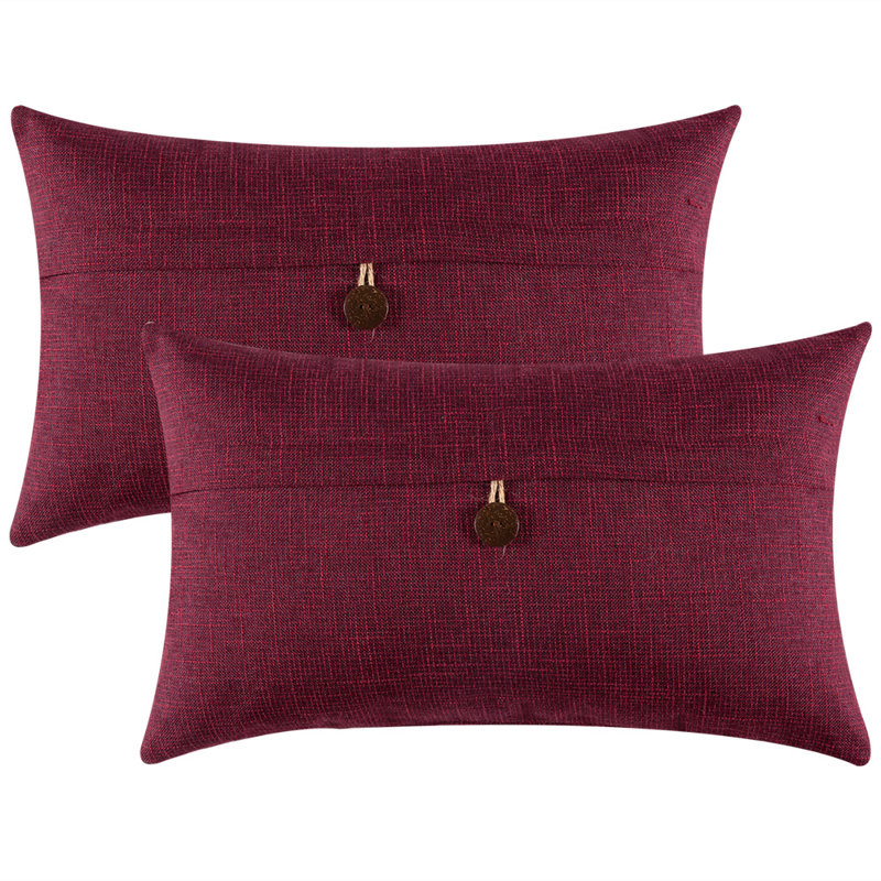 Buttons Cotton Blend Reversible Throw Pillow, Burgundy