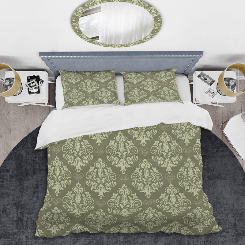 Green Damask - Abstract Duvet Cover Set - Microfiber Polyester