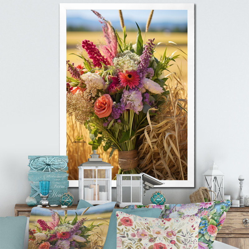 Assortiment de bouquets à la ferme IV sur toile, H 20 po x l 12 po x P 1 po, Cadre photo blanc