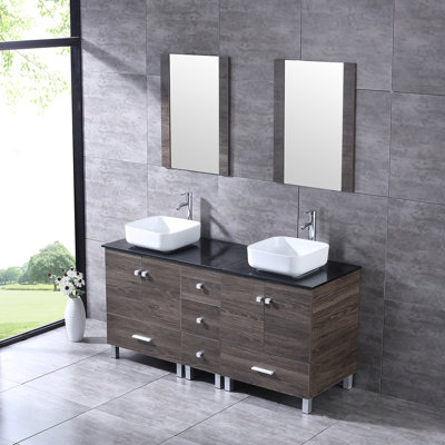 Aldesina 60'' Double Bathroom Vanity with Glass Top
